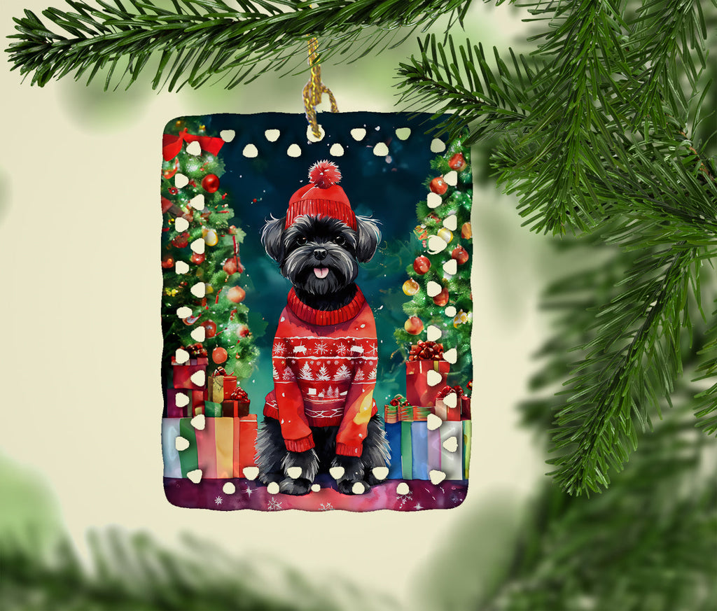 Affenpinscher Christmas Porcelain Ornament Christmas Tree Hanging Decorations for Home Christmas Holiday, Rectangle, Gift, Multicolor