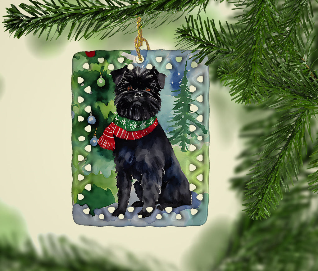Affenpinscher Christmas Porcelain Ornament Christmas Tree Hanging Decorations for Home Christmas Holiday, Rectangle, Gift, Multicolor