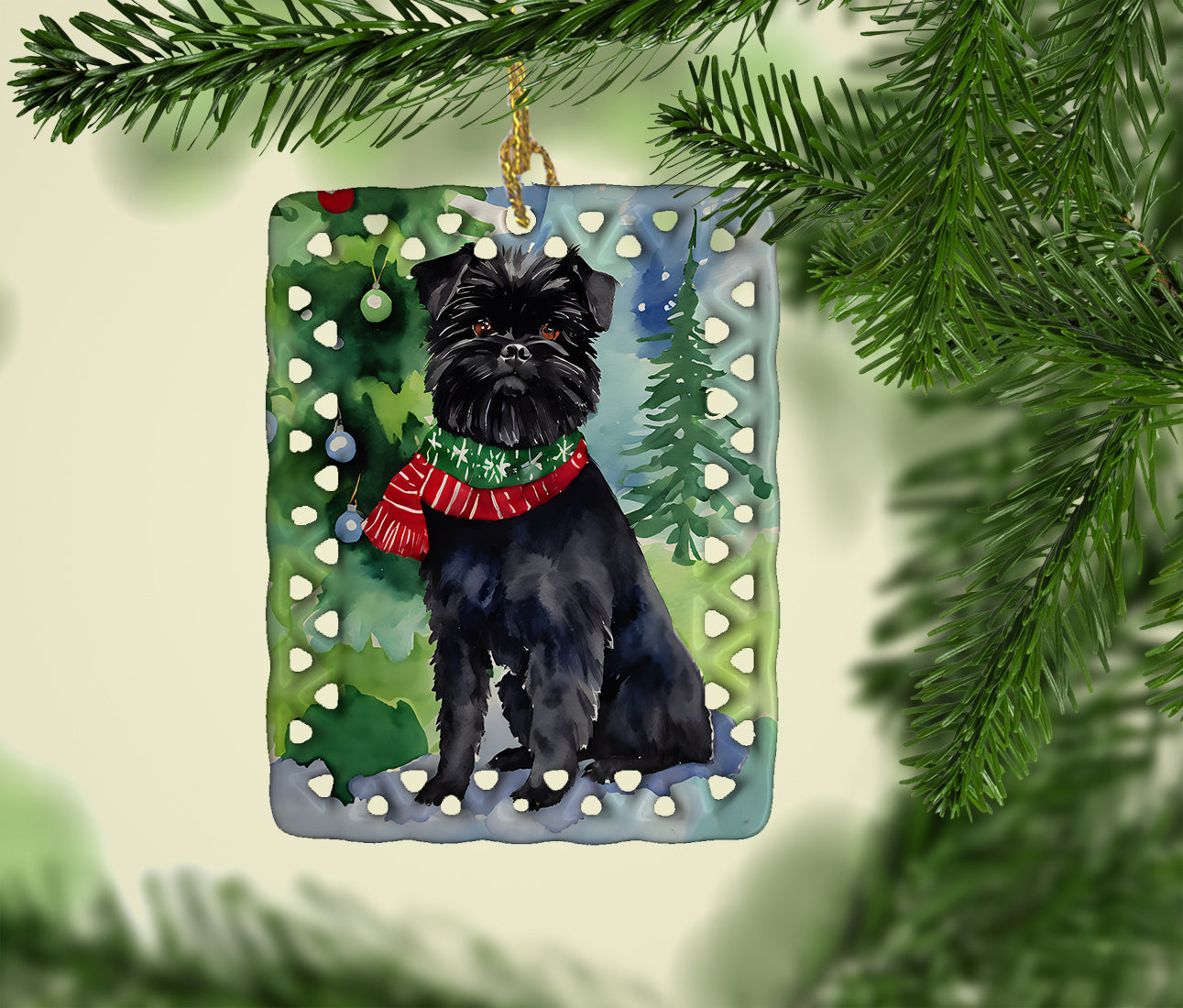 Affenpinscher Christmas Porcelain Ornament Christmas Tree Hanging Decorations for Home Christmas Holiday, Rectangle, Gift, Multicolor