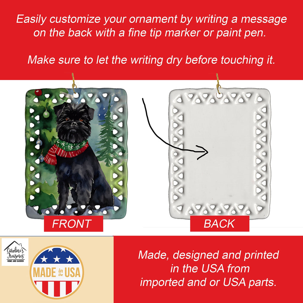 Affenpinscher Christmas Porcelain Ornament Christmas Tree Hanging Decorations for Home Christmas Holiday, Rectangle, Gift, Multicolor