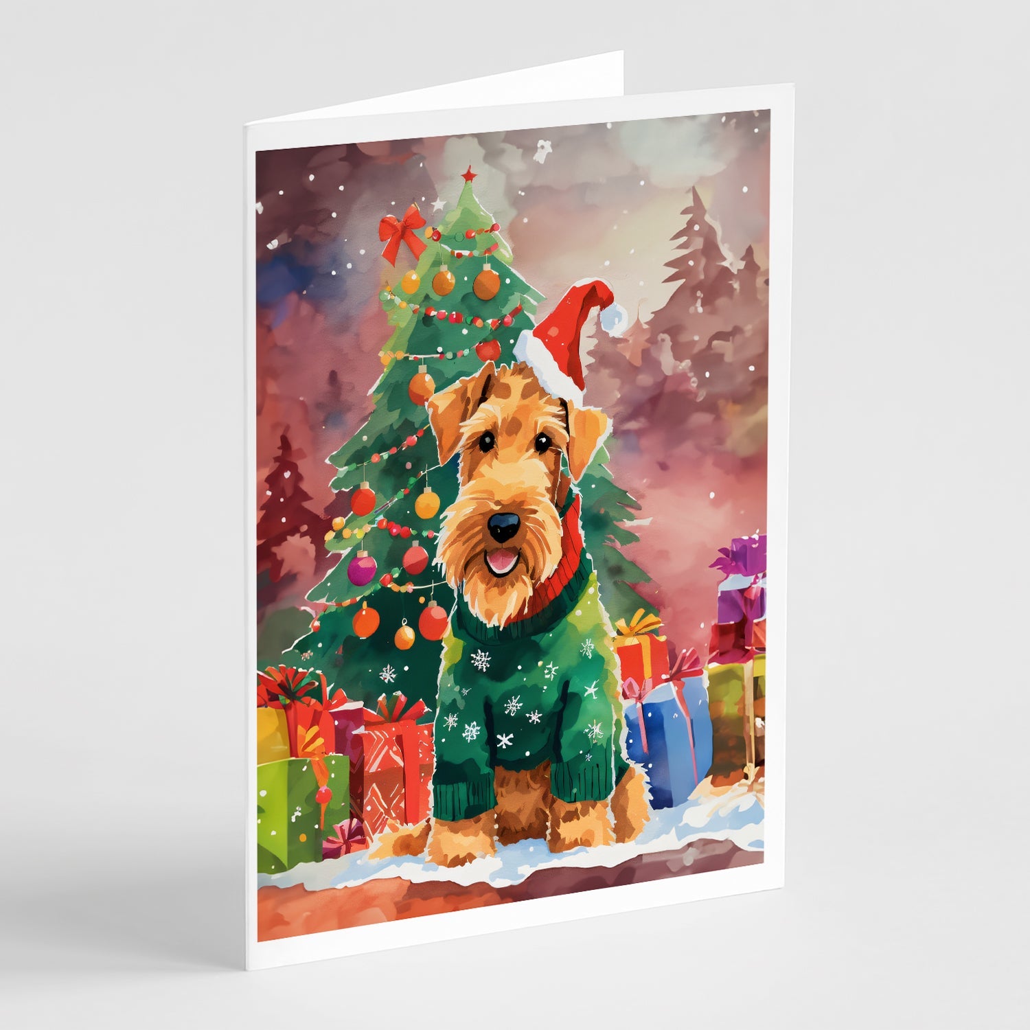 Airedale Terrier Christmas Greeting Cards Pack of 8 Blank Cards with Envelopes Whimsical A7 Size 5x7