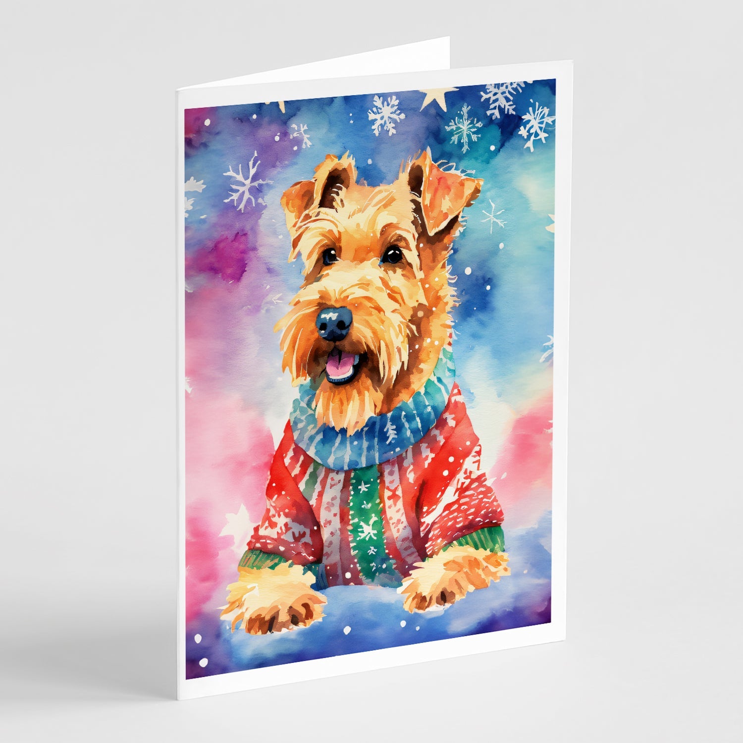 Airedale Terrier Christmas Greeting Cards Pack of 8 Blank Cards with Envelopes Whimsical A7 Size 5x7