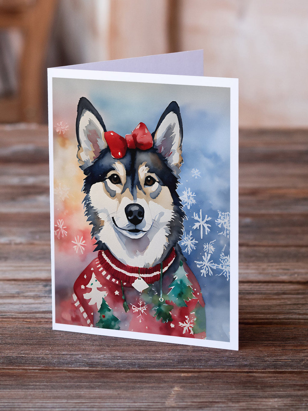 Alaskan Klee Kai Christmas Greeting Cards Pack of 8 Blank Cards with Envelopes Whimsical A7 Size 5x7