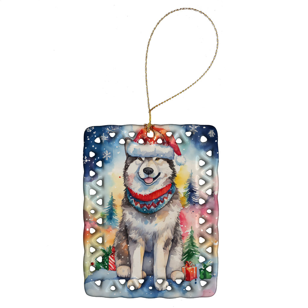 Alaskan Malamute Christmas Porcelain Ornament Christmas Tree Hanging Decorations for Home Christmas Holiday, Rectangle, Gift, Multicolor