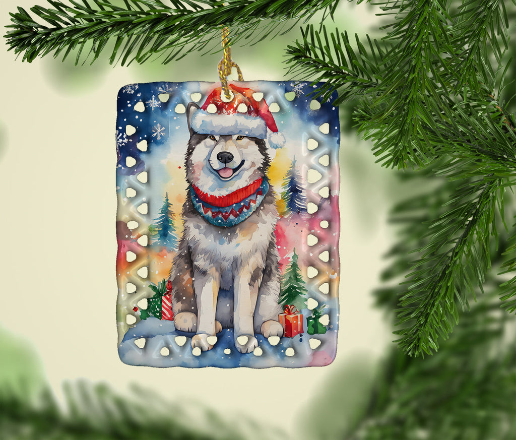Alaskan Malamute Christmas Porcelain Ornament Christmas Tree Hanging Decorations for Home Christmas Holiday, Rectangle, Gift, Multicolor
