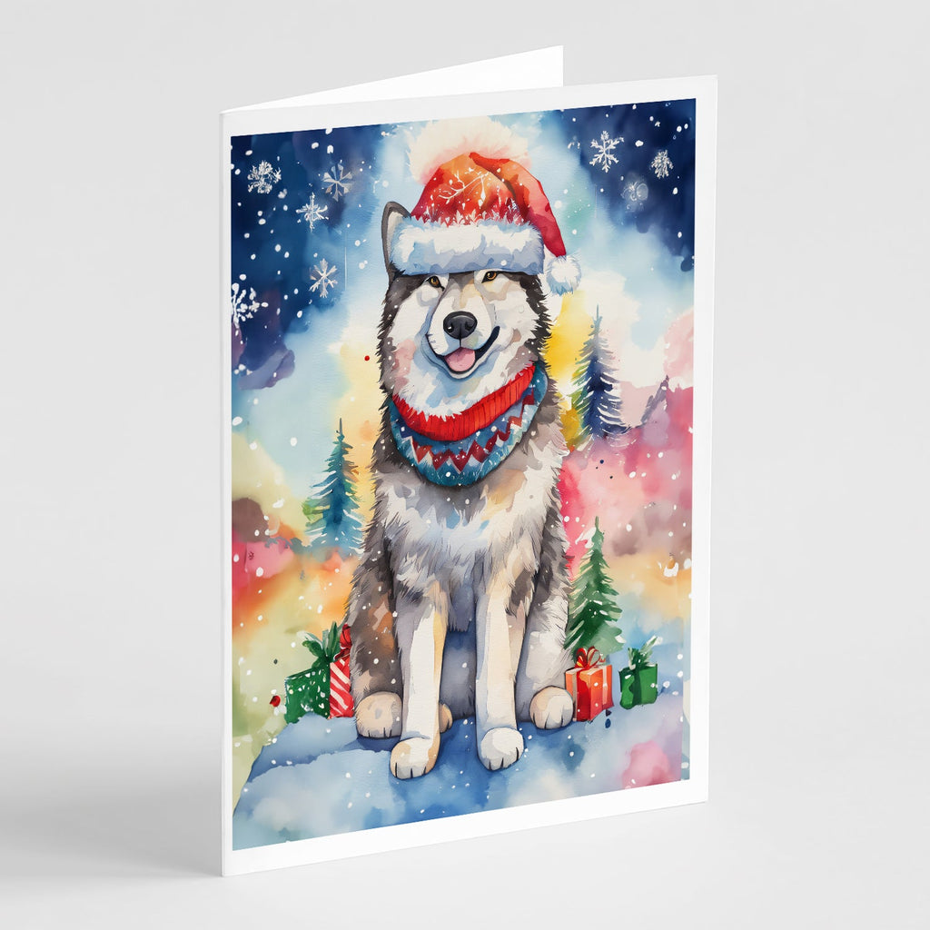 Alaskan Malamute Christmas Greeting Cards Pack of 8 Blank Cards with Envelopes Whimsical A7 Size 5x7