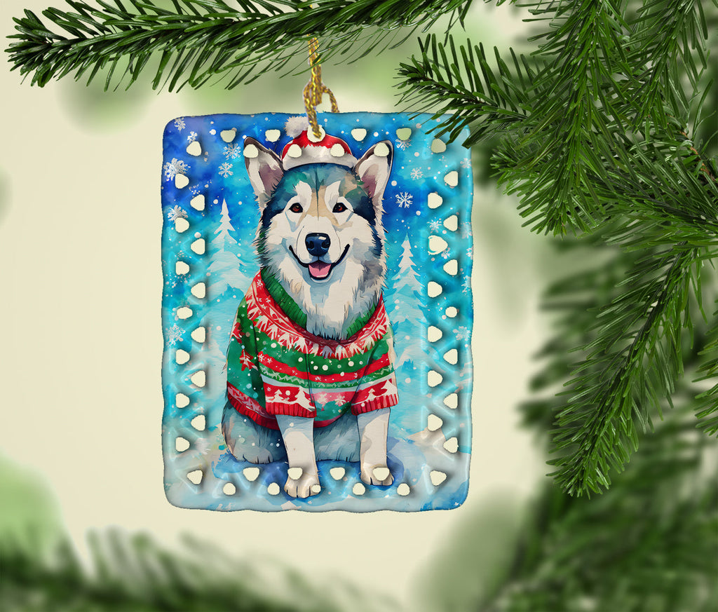 Alaskan Malamute Christmas Porcelain Ornament Christmas Tree Hanging Decorations for Home Christmas Holiday, Rectangle, Gift, Multicolor