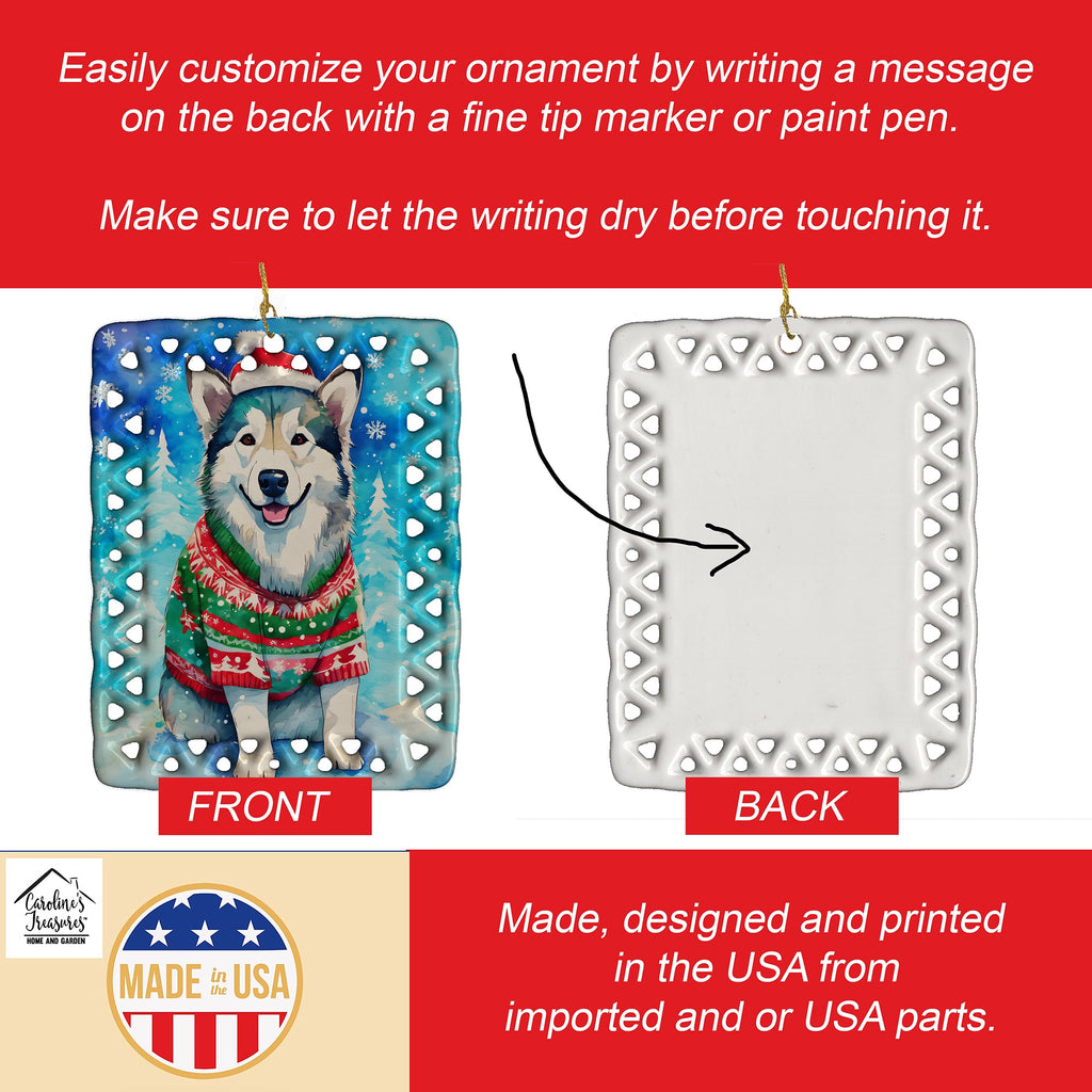 Alaskan Malamute Christmas Porcelain Ornament Christmas Tree Hanging Decorations for Home Christmas Holiday, Rectangle, Gift, Multicolor