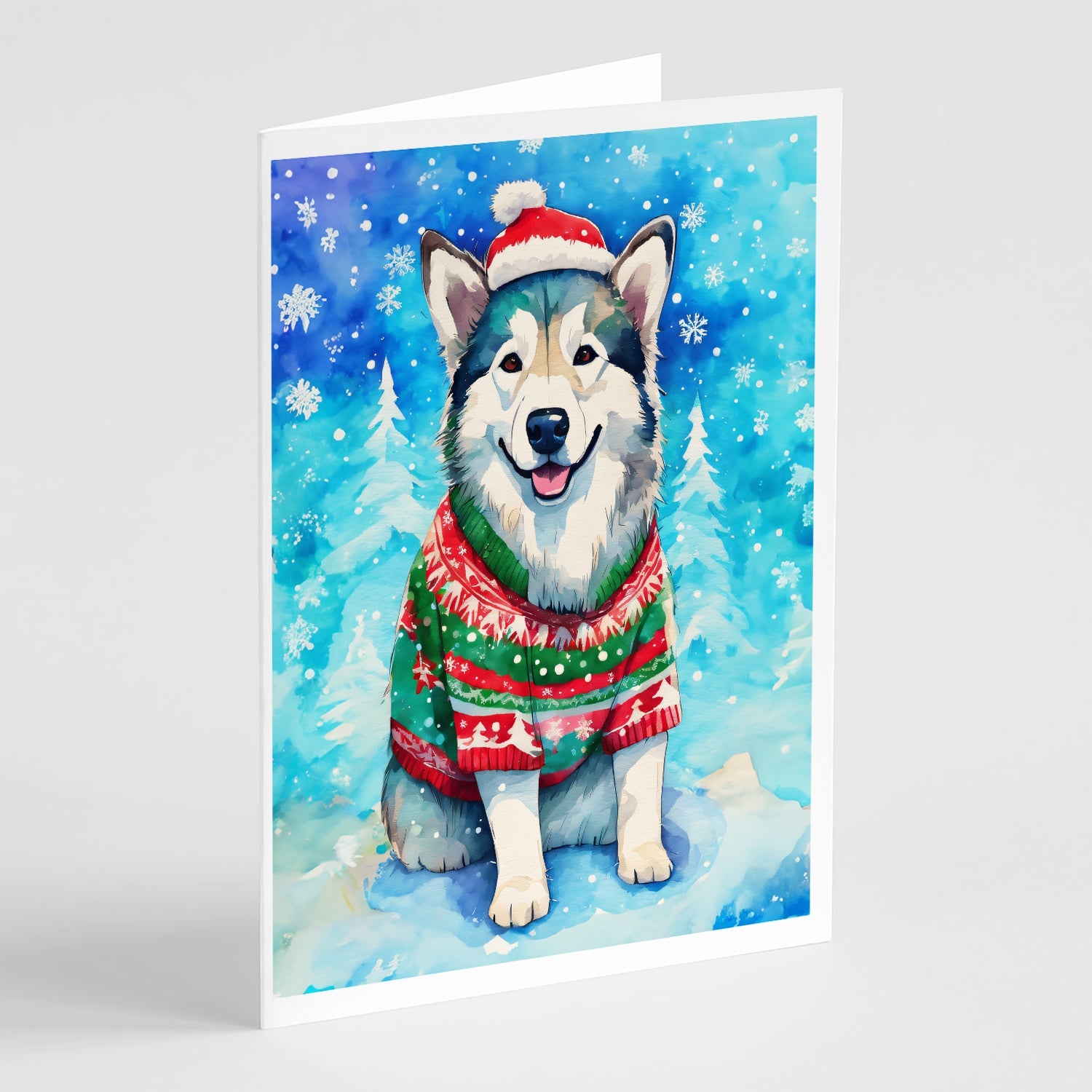 Alaskan Malamute Christmas Greeting Cards Pack of 8 Blank Cards with Envelopes Whimsical A7 Size 5x7