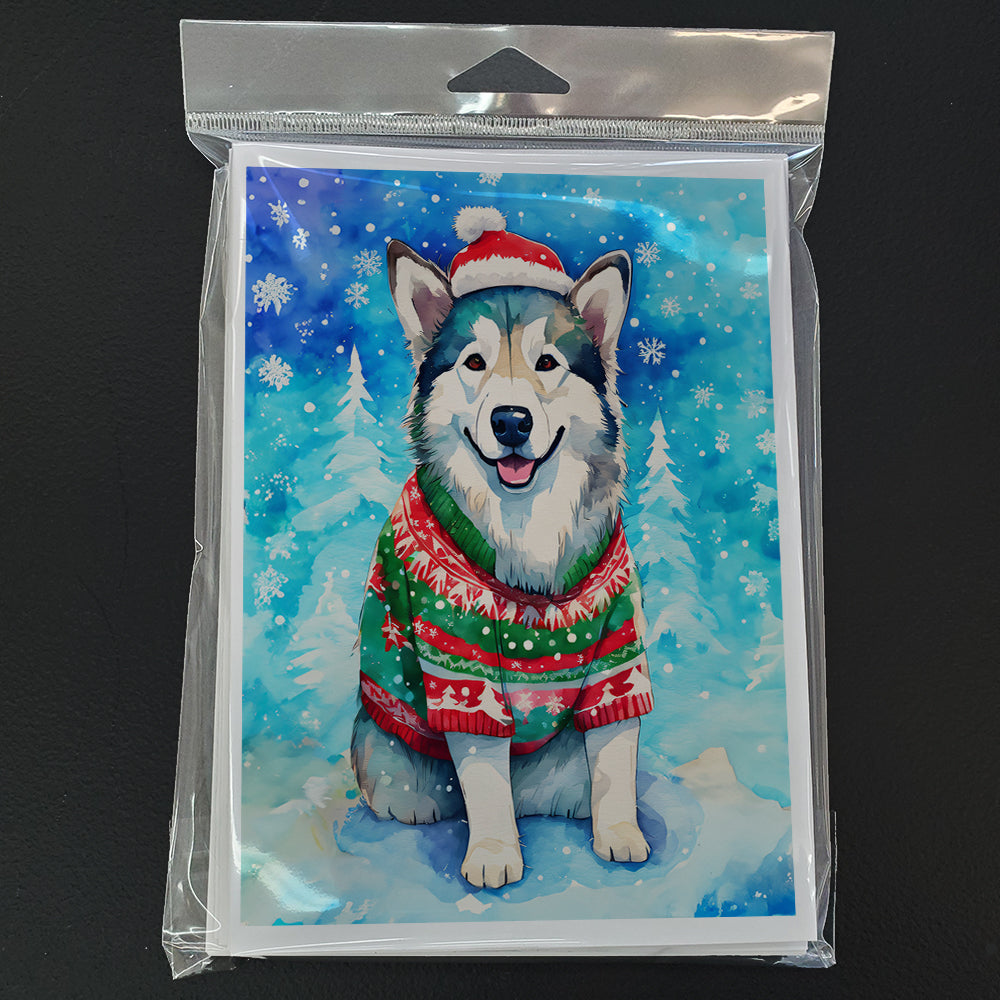 Alaskan Malamute Christmas Greeting Cards Pack of 8 Blank Cards with Envelopes Whimsical A7 Size 5x7