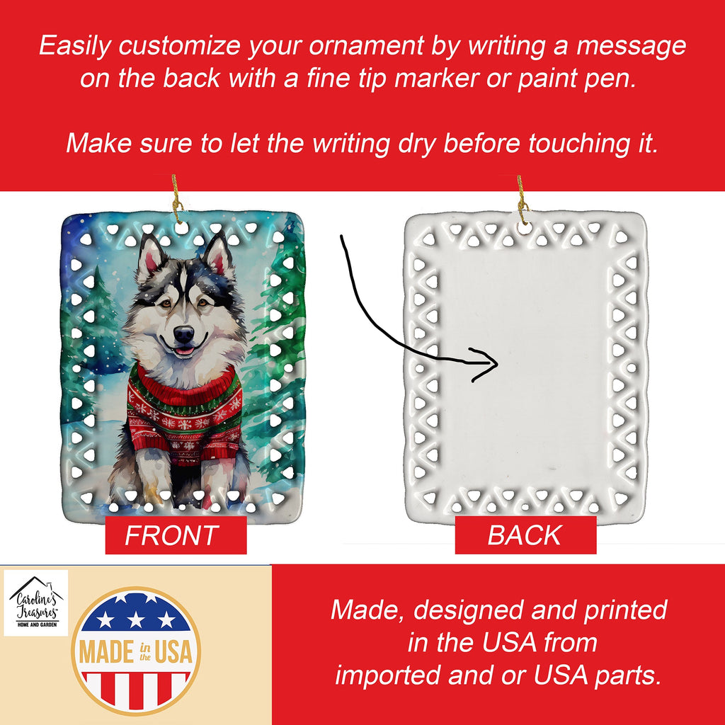 Alaskan Malamute Christmas Porcelain Ornament Christmas Tree Hanging Decorations for Home Christmas Holiday, Rectangle, Gift, Multicolor