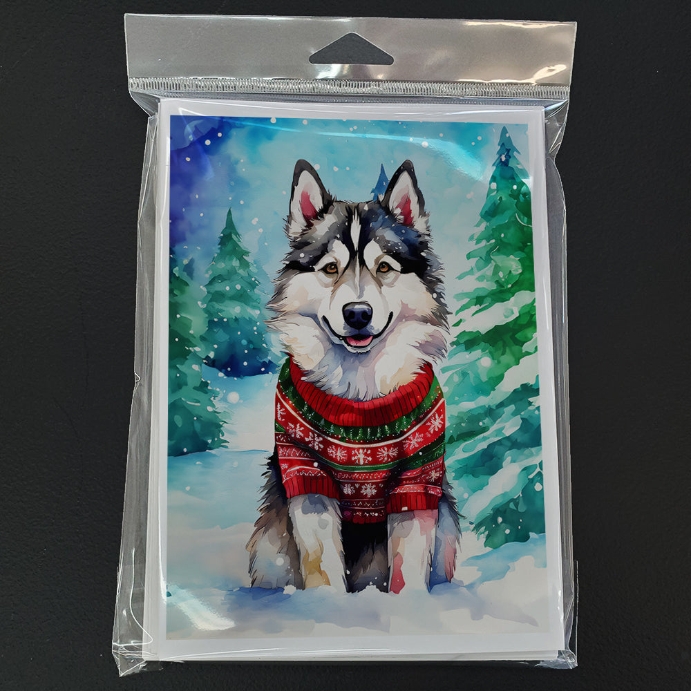 Alaskan Malamute Christmas Greeting Cards Pack of 8 Blank Cards with Envelopes Whimsical A7 Size 5x7