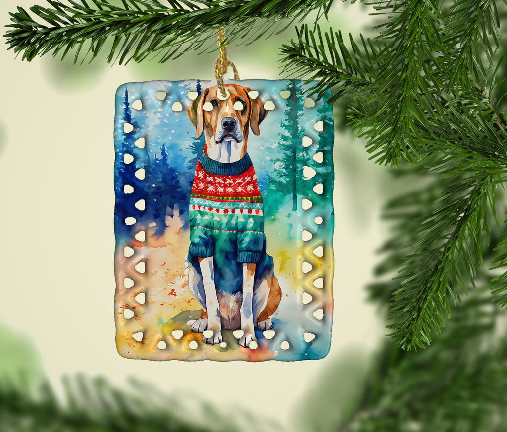 American English Coonhound Christmas Porcelain Ornament Christmas Tree Hanging Decorations for Home Christmas Holiday, Rectangle, Gift, Multicolor