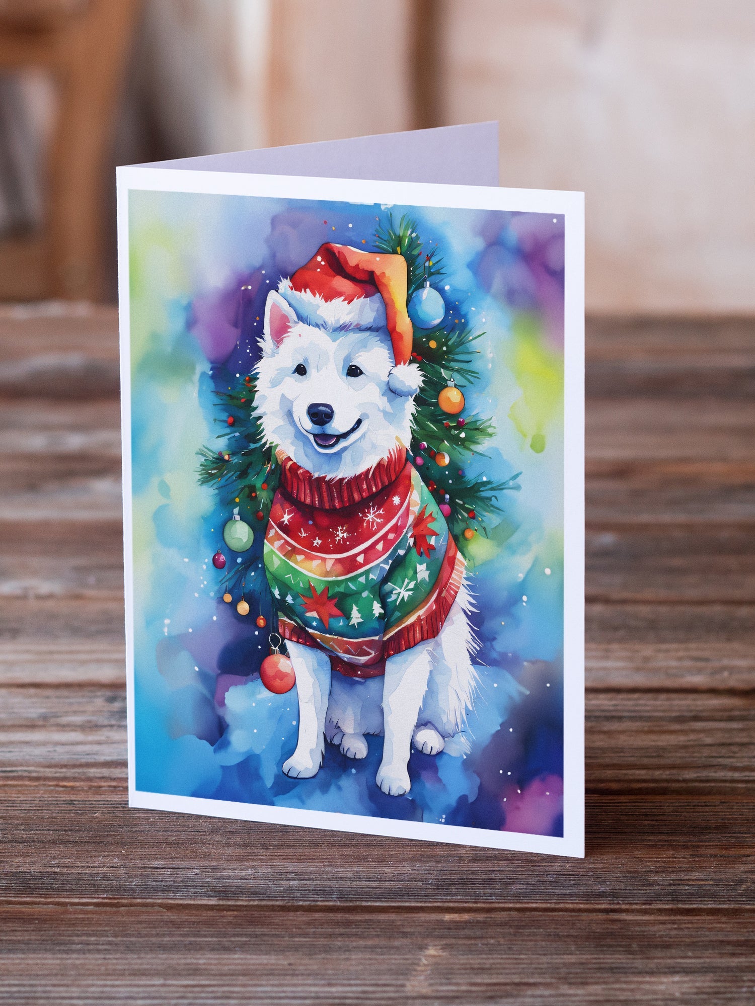 American Eskimo Christmas Greeting Cards Pack of 8 Blank Cards with Envelopes Whimsical A7 Size 5x7