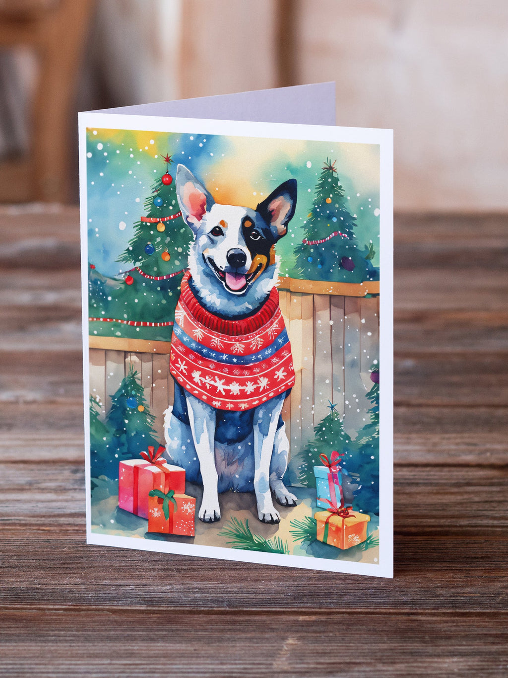 Australian Cattle Dog Christmas Greeting Cards Pack of 8 Blank Cards with Envelopes Whimsical A7 Size 5x7