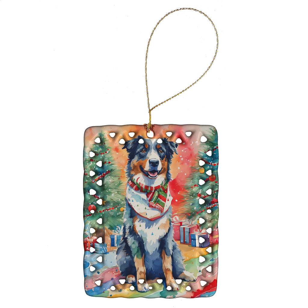 Australian Shepherd Christmas Porcelain Ornament Christmas Tree Hanging Decorations for Home Christmas Holiday, Rectangle, Gift, Multicolor