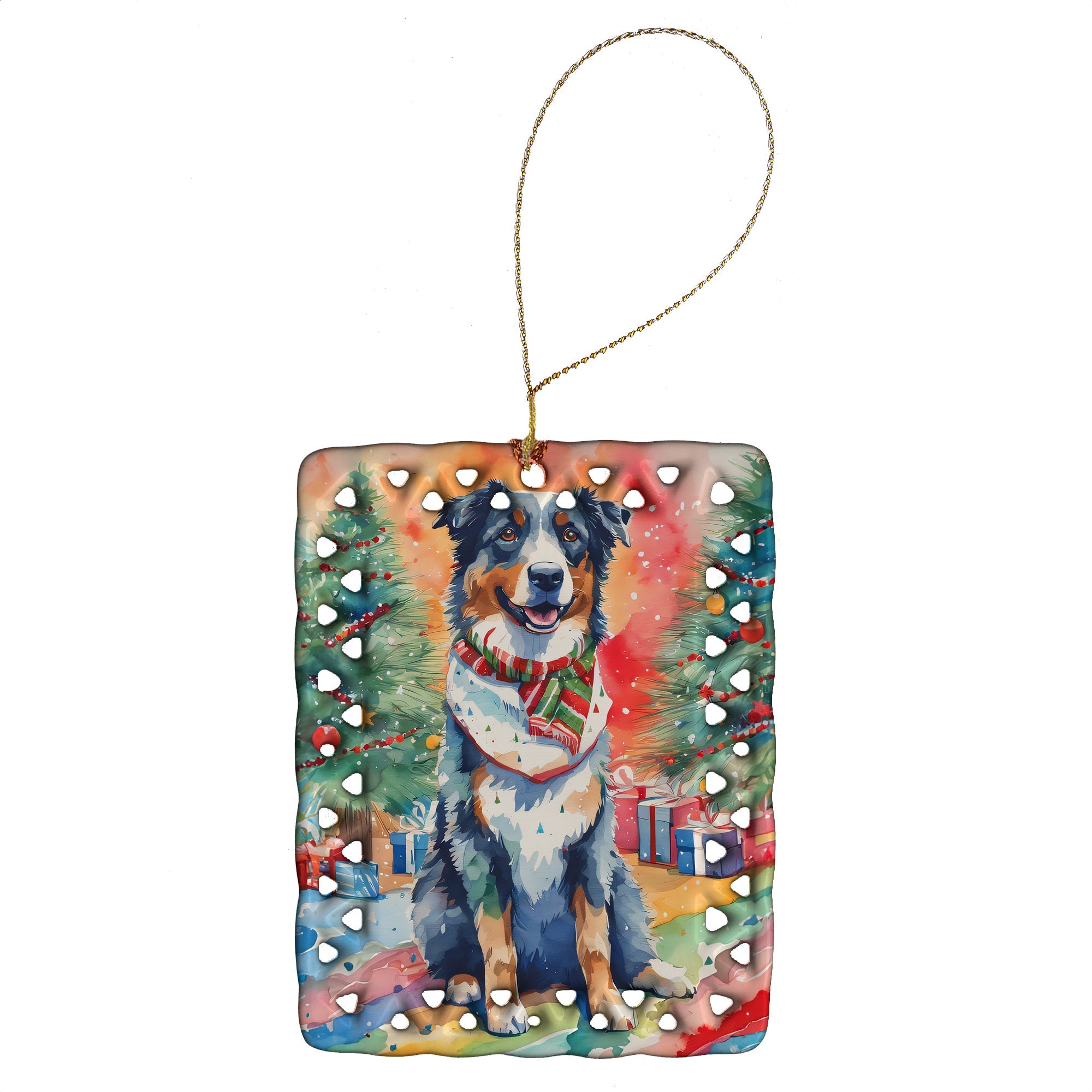 Australian Shepherd Christmas Porcelain Ornament Christmas Tree Hanging Decorations for Home Christmas Holiday, Rectangle, Gift, Multicolor