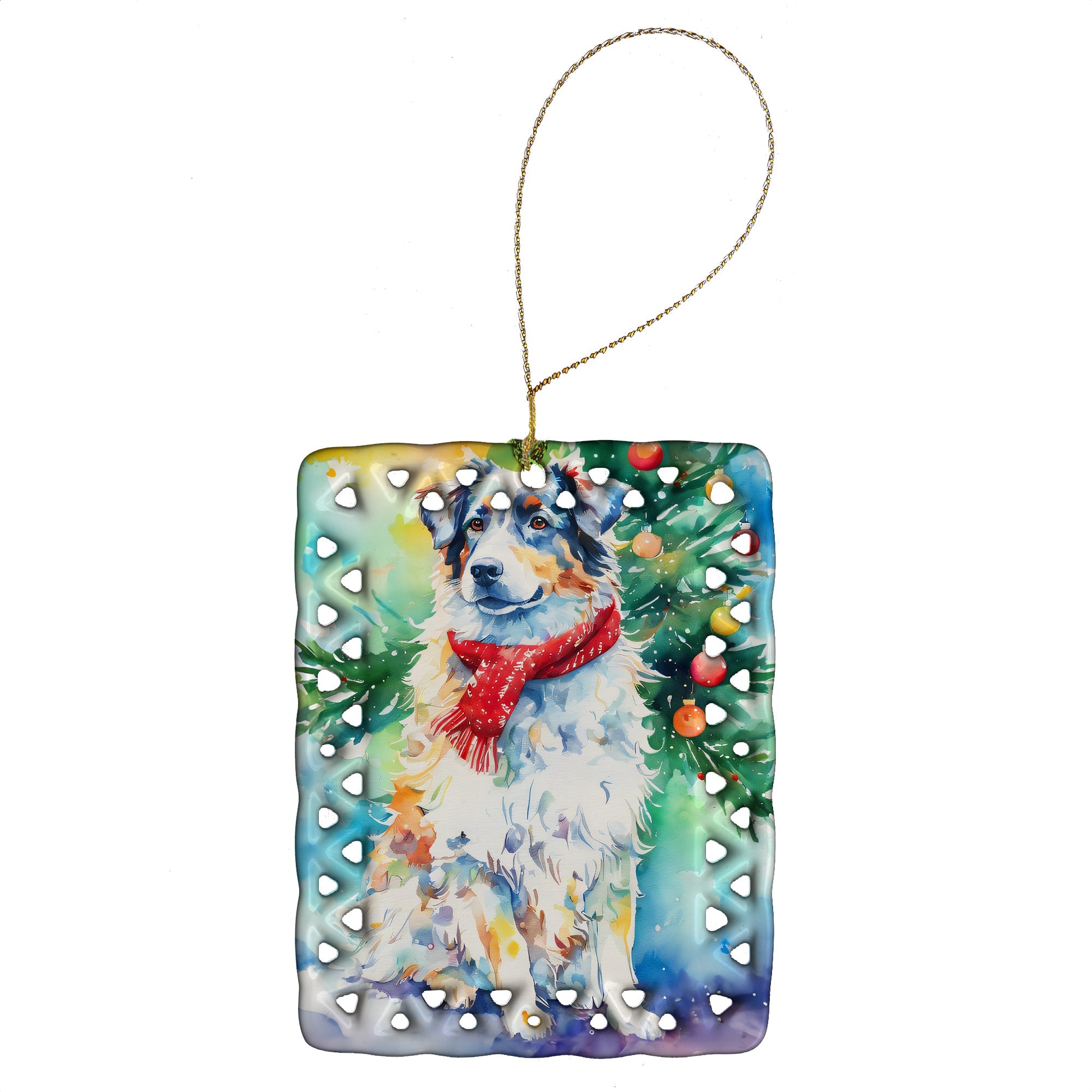 Australian Shepherd Christmas Porcelain Ornament Christmas Tree Hanging Decorations for Home Christmas Holiday, Rectangle, Gift, Multicolor