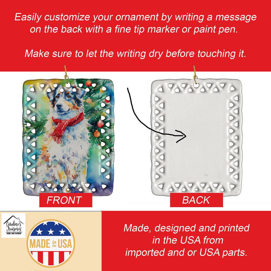Australian Shepherd Christmas Porcelain Ornament Christmas Tree Hanging Decorations for Home Christmas Holiday, Rectangle, Gift, Multicolor