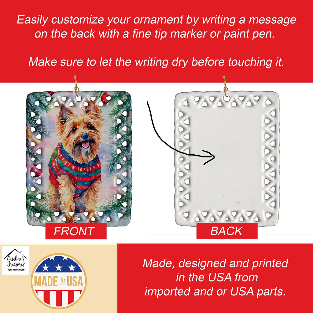 Australian Terrier Christmas Porcelain Ornament Christmas Tree Hanging Decorations for Home Christmas Holiday, Rectangle, Gift, Multicolor