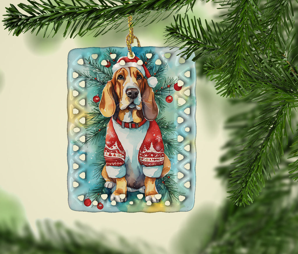 Basset Hound Christmas Porcelain Ornament Christmas Tree Hanging Decorations for Home Christmas Holiday, Rectangle, Gift, Multicolor