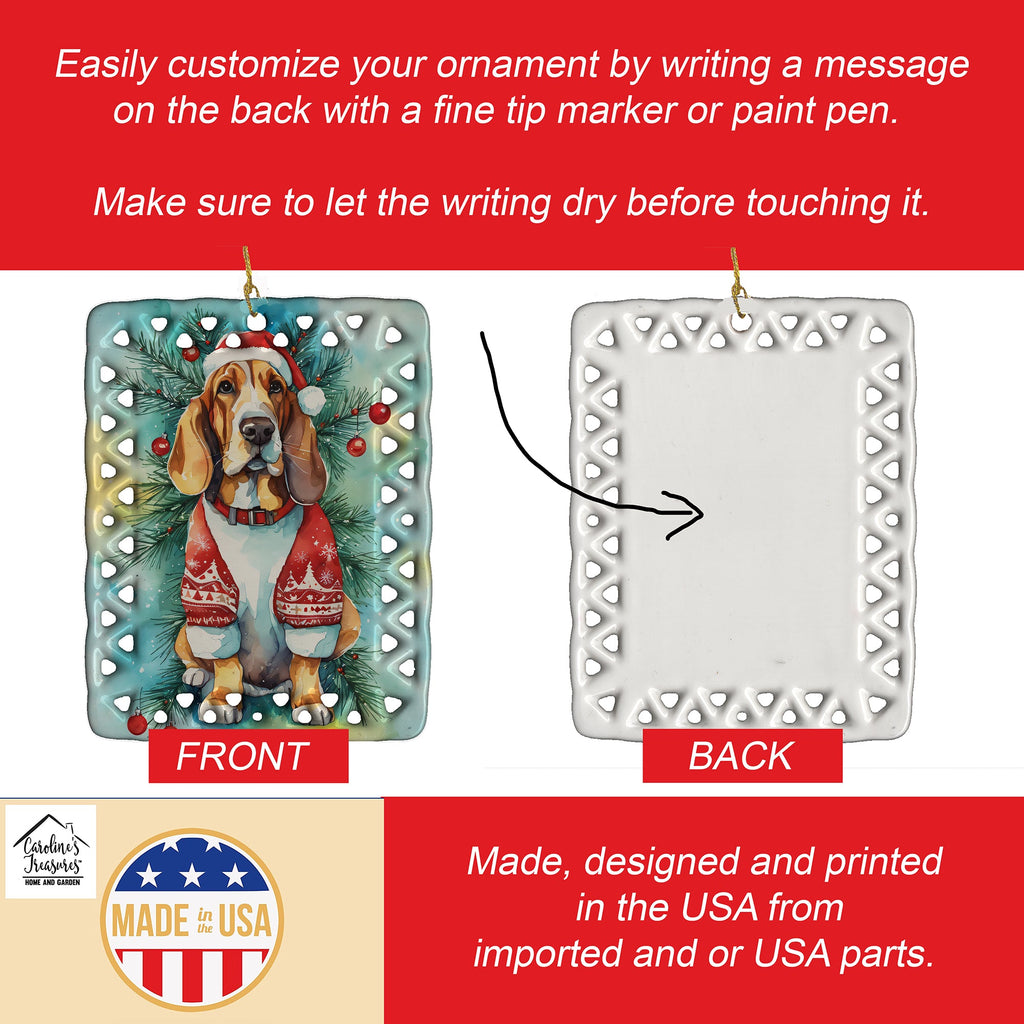 Basset Hound Christmas Porcelain Ornament Christmas Tree Hanging Decorations for Home Christmas Holiday, Rectangle, Gift, Multicolor