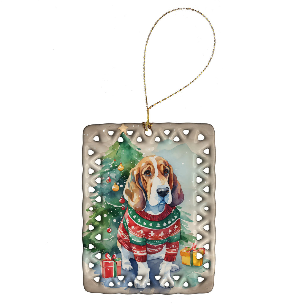 Basset Hound Christmas Porcelain Ornament Christmas Tree Hanging Decorations for Home Christmas Holiday, Rectangle, Gift, Multicolor