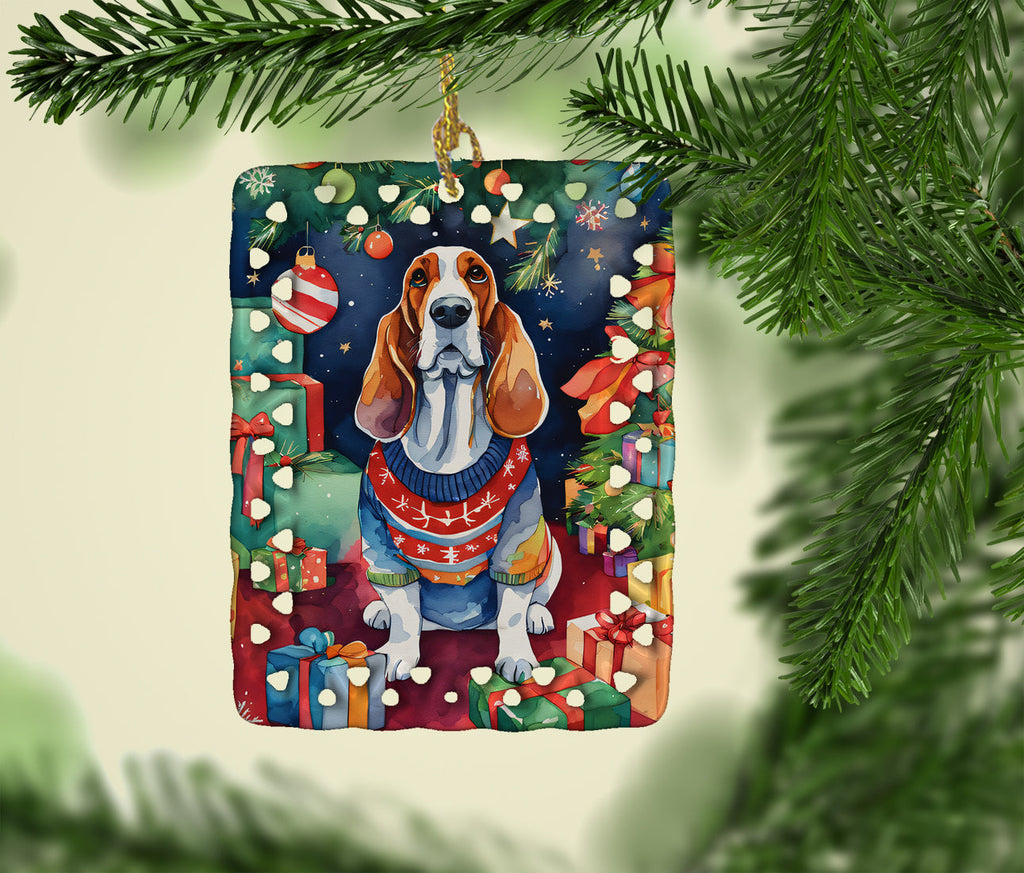Basset Hound Christmas Porcelain Ornament Christmas Tree Hanging Decorations for Home Christmas Holiday, Rectangle, Gift, Multicolor