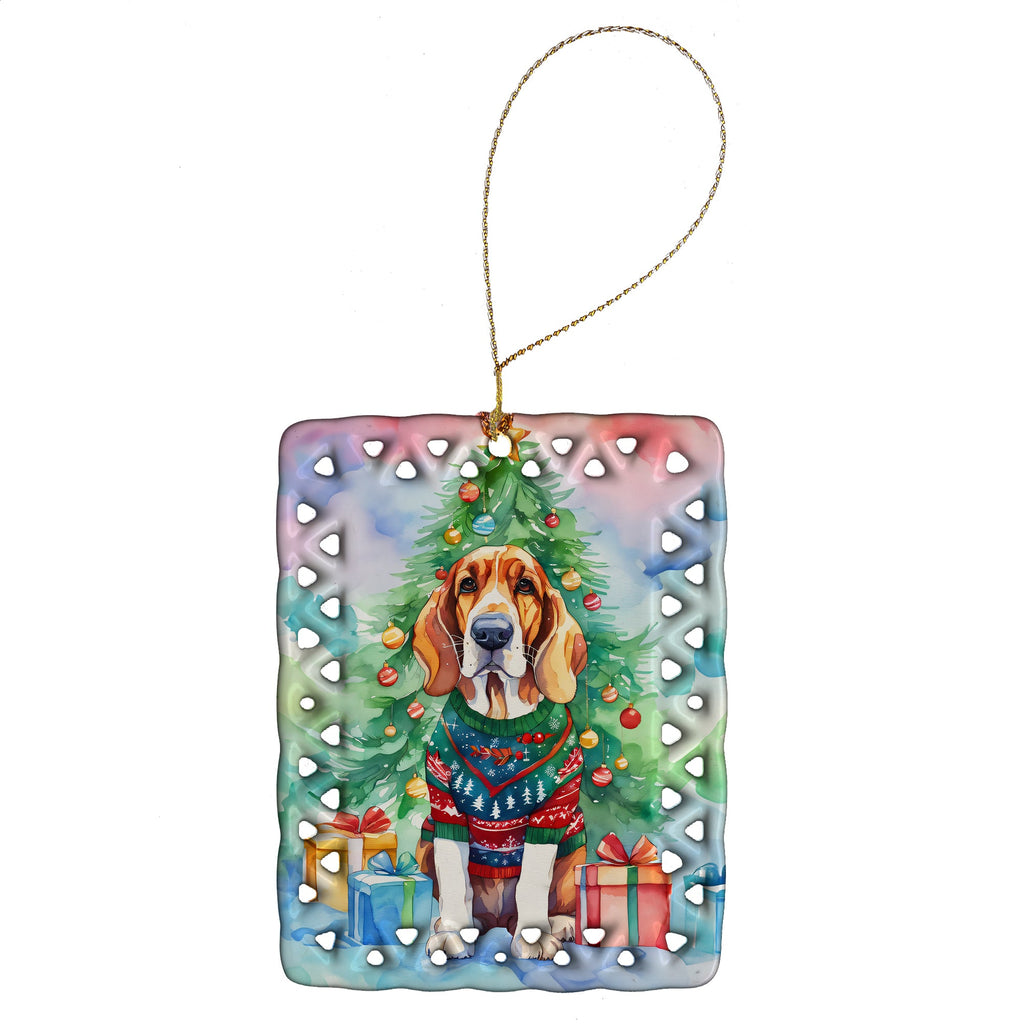 Basset Hound Christmas Porcelain Ornament Christmas Tree Hanging Decorations for Home Christmas Holiday, Rectangle, Gift, Multicolor