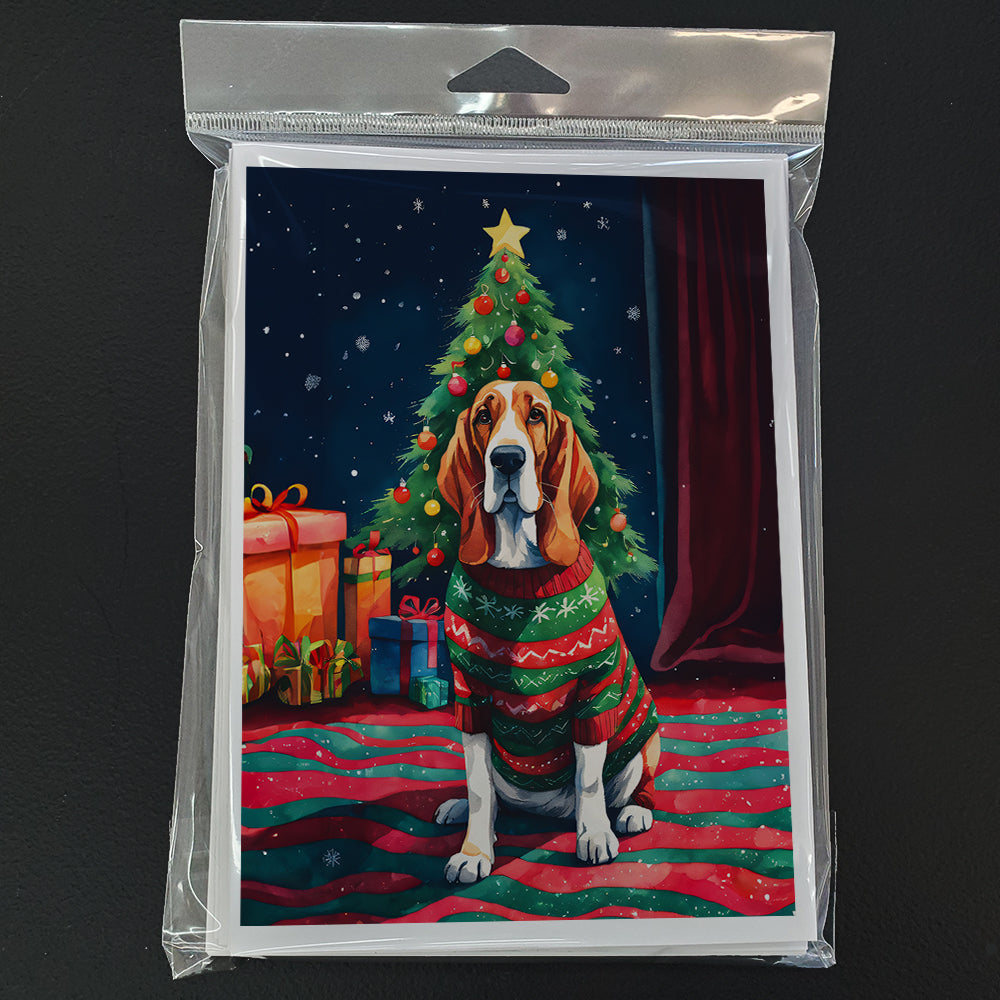 Basset Hound Christmas Greeting Cards Pack of 8 Blank Cards with Envelopes Whimsical A7 Size 5x7