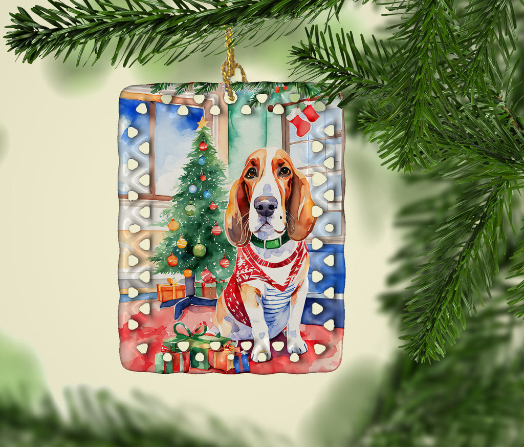 Basset Hound Christmas Porcelain Ornament Christmas Tree Hanging Decorations for Home Christmas Holiday, Rectangle, Gift, Multicolor