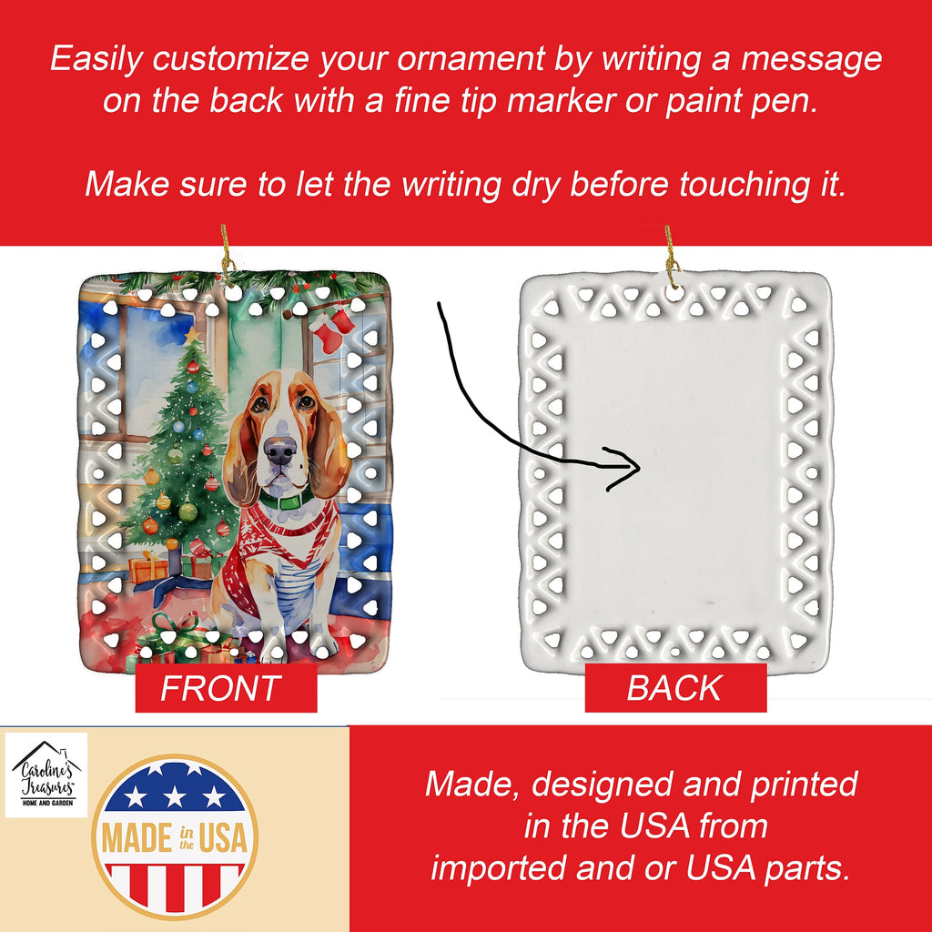 Basset Hound Christmas Porcelain Ornament Christmas Tree Hanging Decorations for Home Christmas Holiday, Rectangle, Gift, Multicolor
