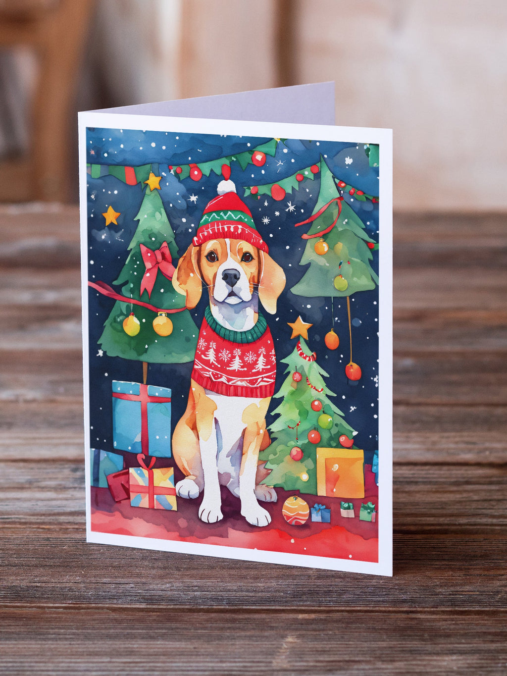 Beagle Christmas Greeting Cards Pack of 8 Blank Cards with Envelopes Whimsical A7 Size 5x7