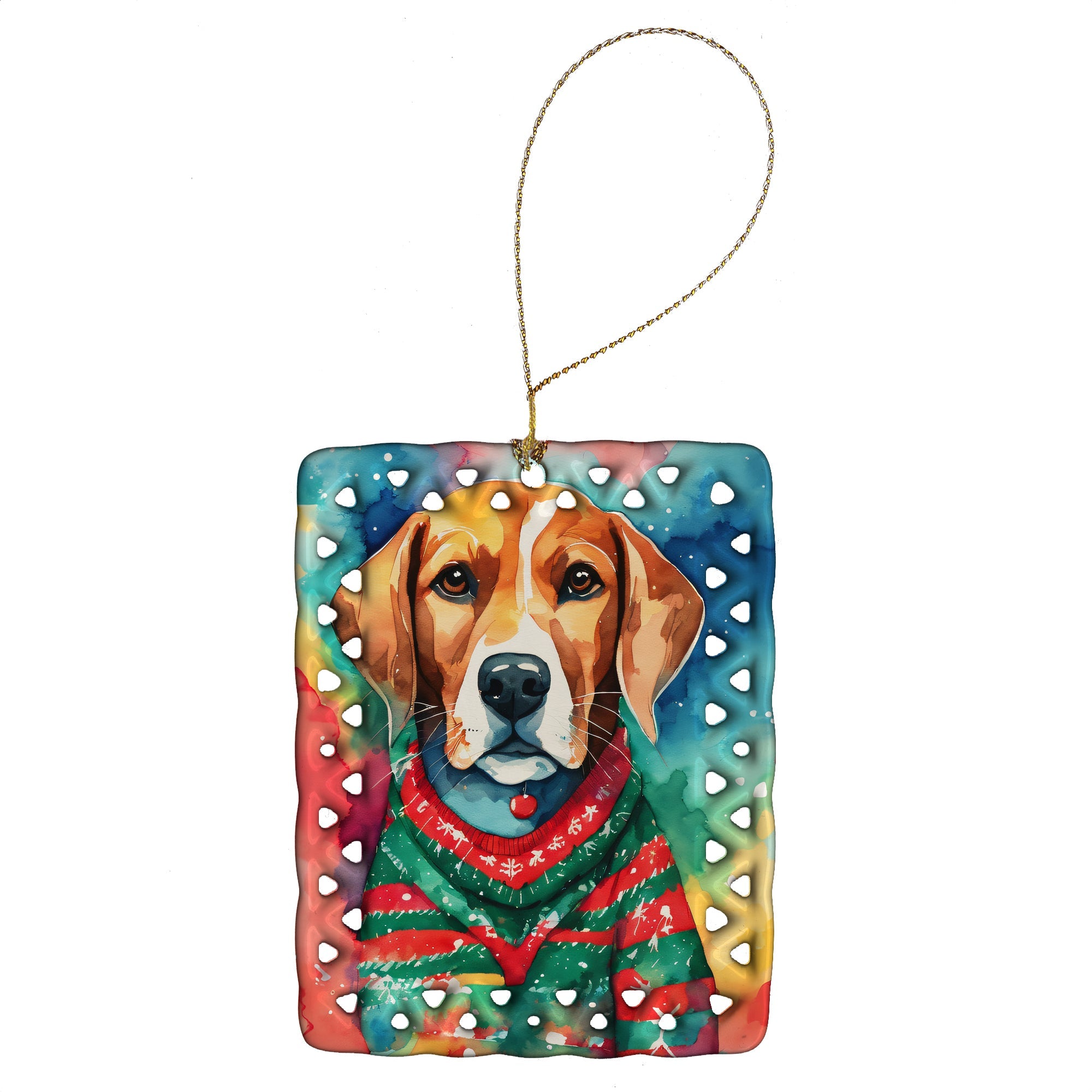 Beagle Christmas Porcelain Ornament Christmas Tree Hanging Decorations for Home Christmas Holiday, Rectangle, Gift, Multicolor