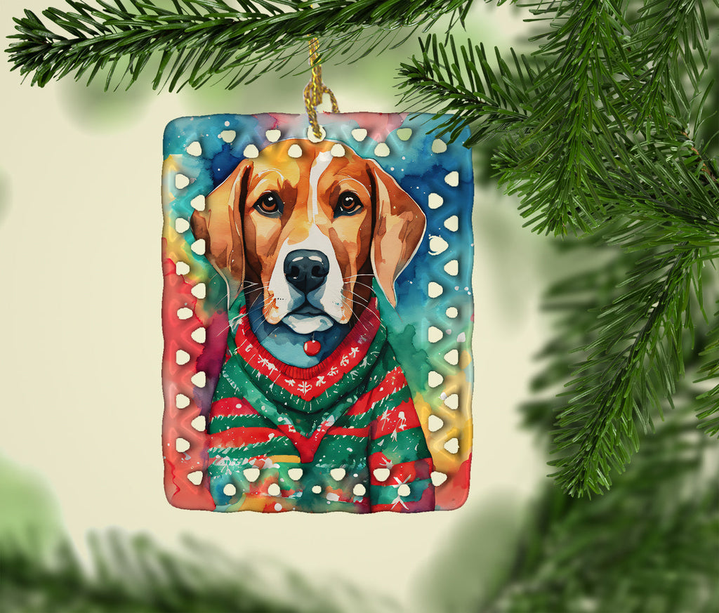 Beagle Christmas Porcelain Ornament Christmas Tree Hanging Decorations for Home Christmas Holiday, Rectangle, Gift, Multicolor