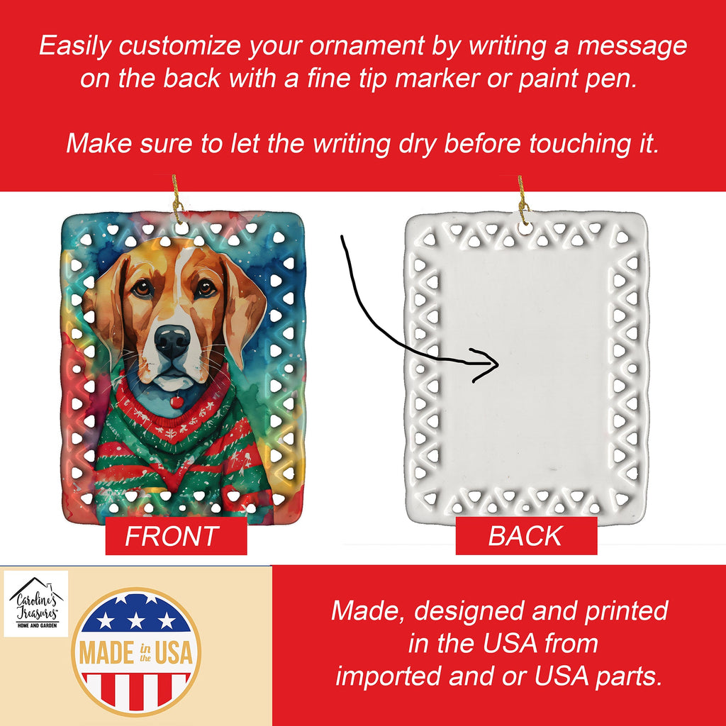 Beagle Christmas Porcelain Ornament Christmas Tree Hanging Decorations for Home Christmas Holiday, Rectangle, Gift, Multicolor