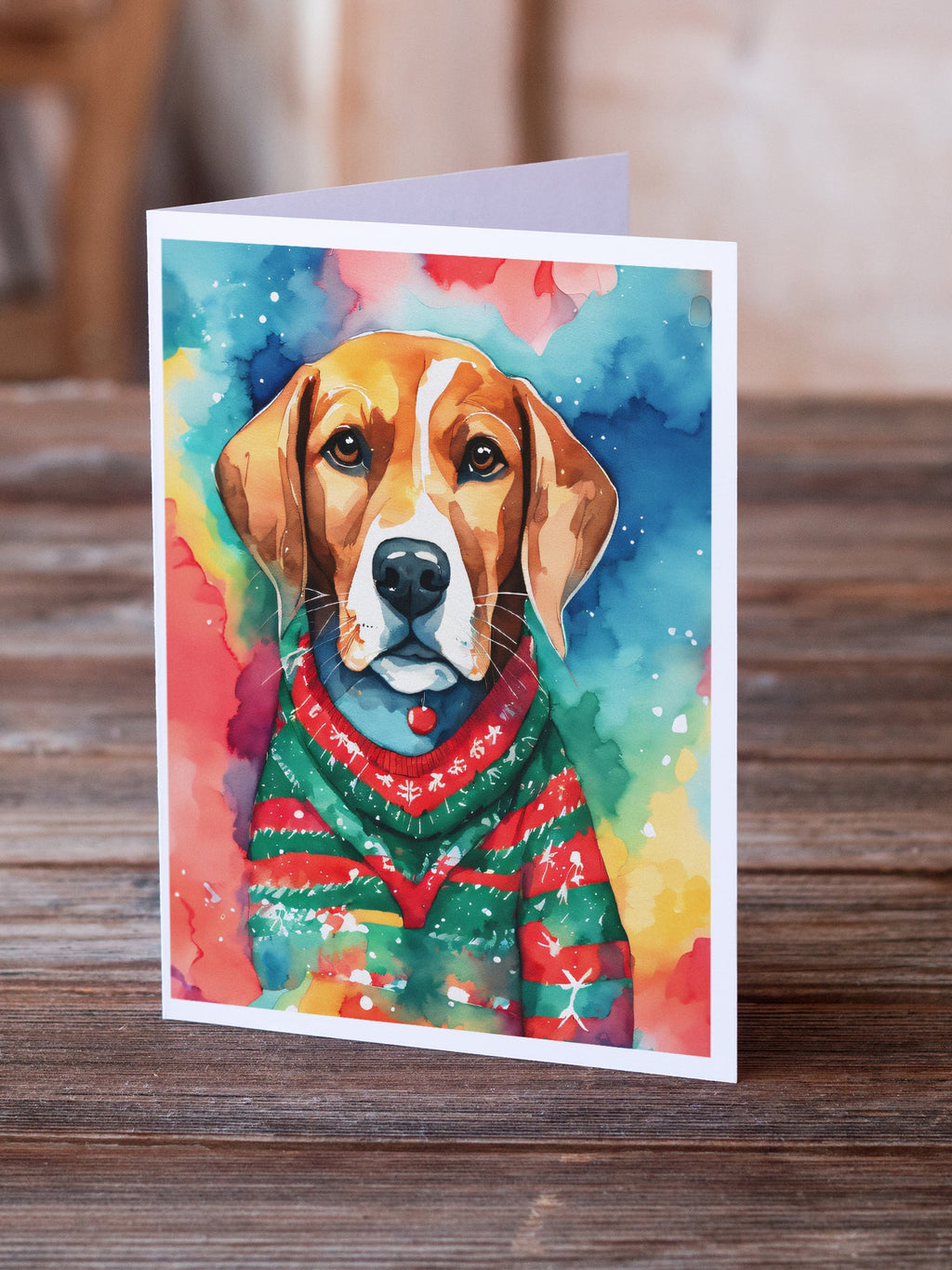 Beagle Christmas Greeting Cards Pack of 8 Blank Cards with Envelopes Whimsical A7 Size 5x7