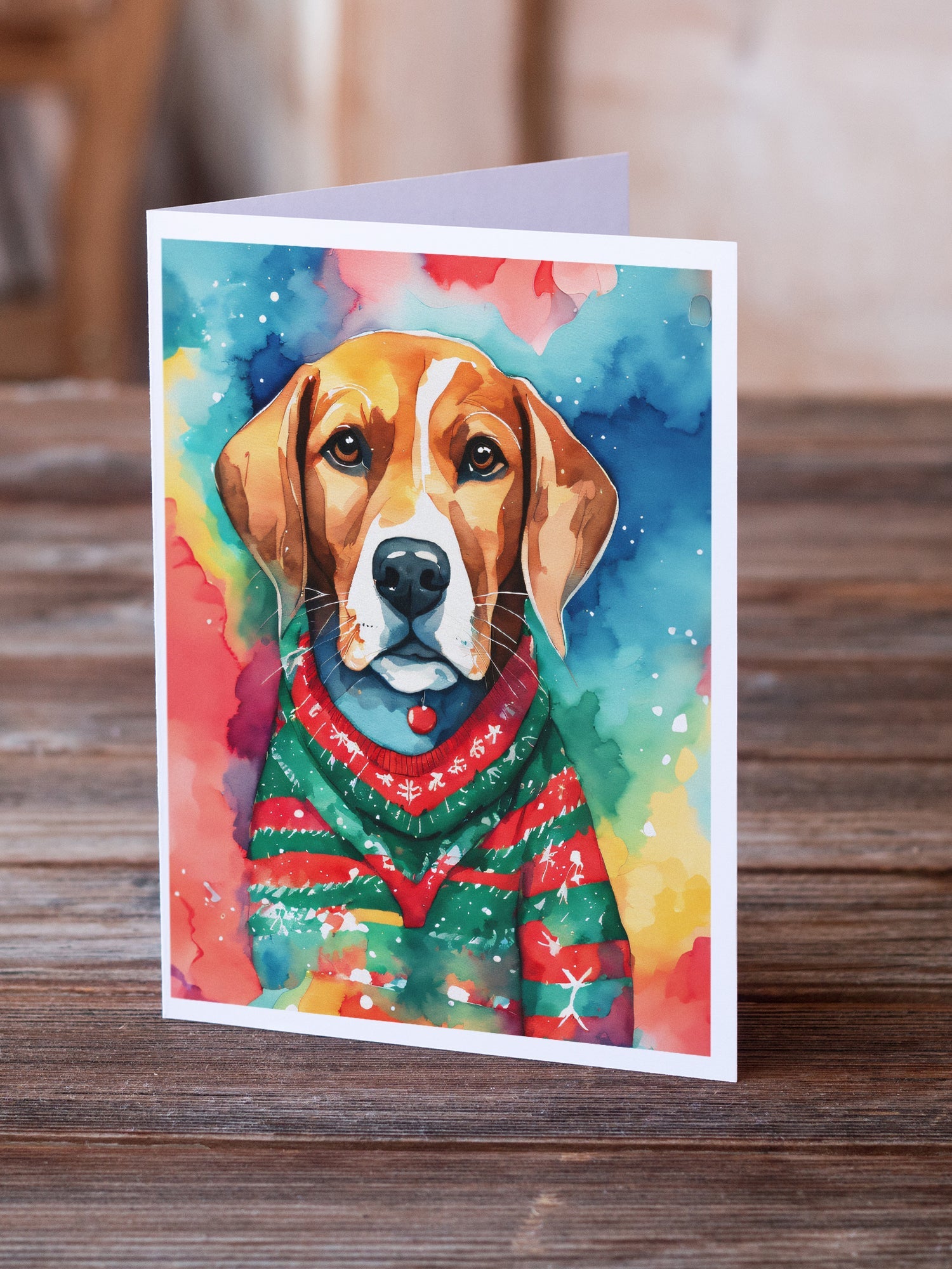 Beagle Christmas Greeting Cards Pack of 8 Blank Cards with Envelopes Whimsical A7 Size 5x7