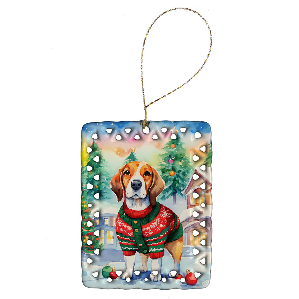 Beagle Christmas Porcelain Ornament Christmas Tree Hanging Decorations for Home Christmas Holiday, Rectangle, Gift, Multicolor