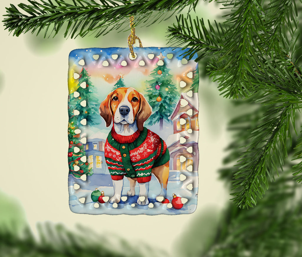 Beagle Christmas Porcelain Ornament Christmas Tree Hanging Decorations for Home Christmas Holiday, Rectangle, Gift, Multicolor