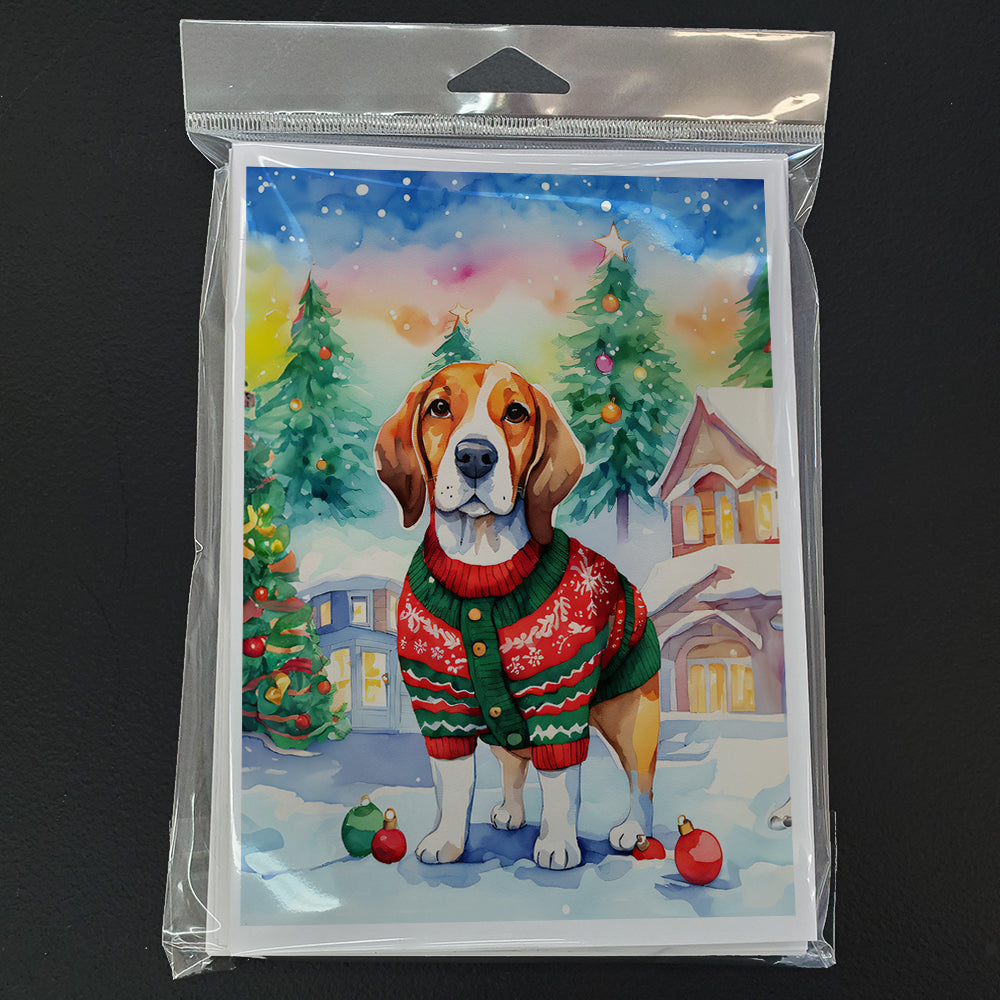Beagle Christmas Greeting Cards Pack of 8 Blank Cards with Envelopes Whimsical A7 Size 5x7