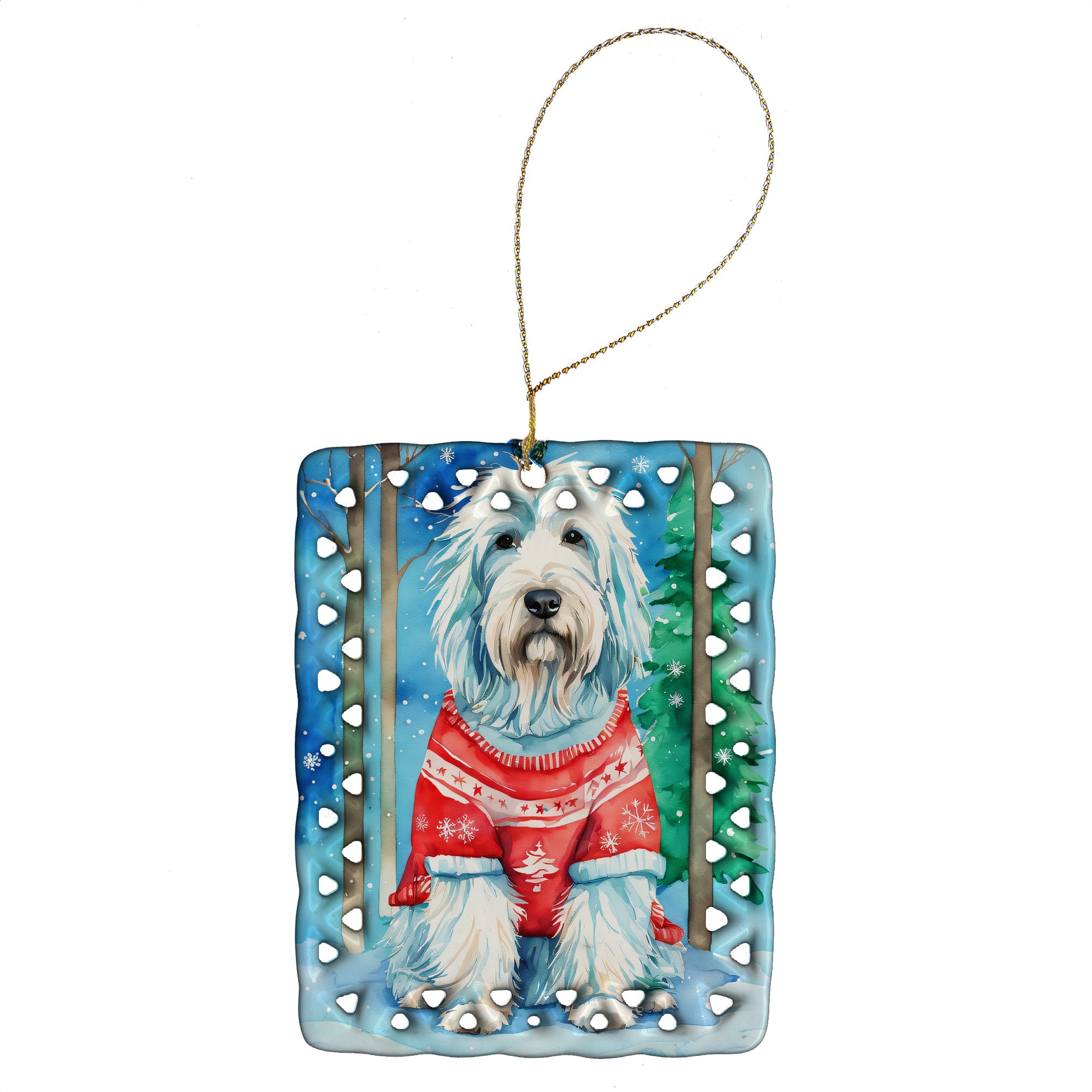 Bearded Collie Christmas Porcelain Ornament Christmas Tree Hanging Decorations for Home Christmas Holiday, Rectangle, Gift, Multicolor