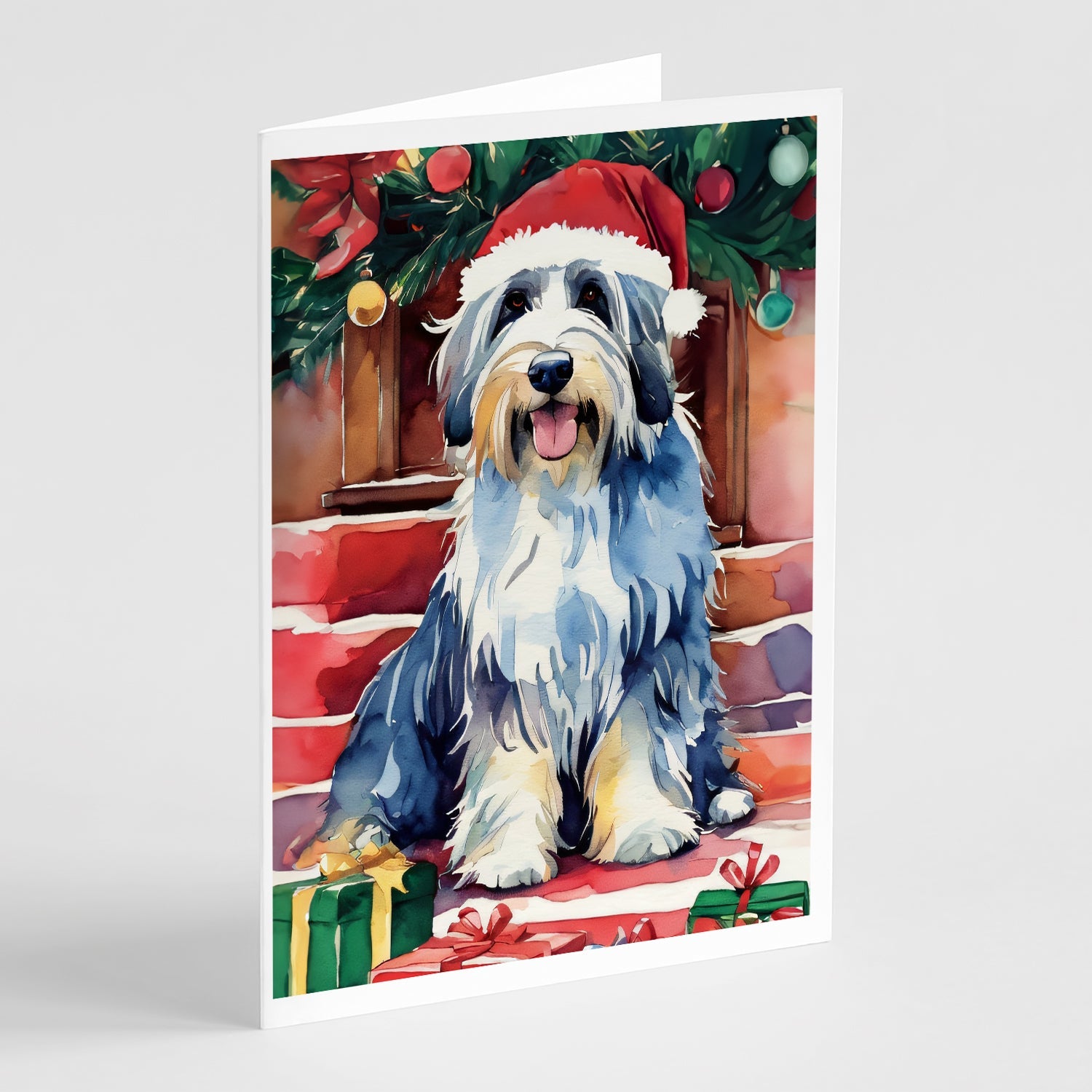 Bearded Collie Christmas Greeting Cards Pack of 8 Blank Cards with Envelopes Whimsical A7 Size 5x7