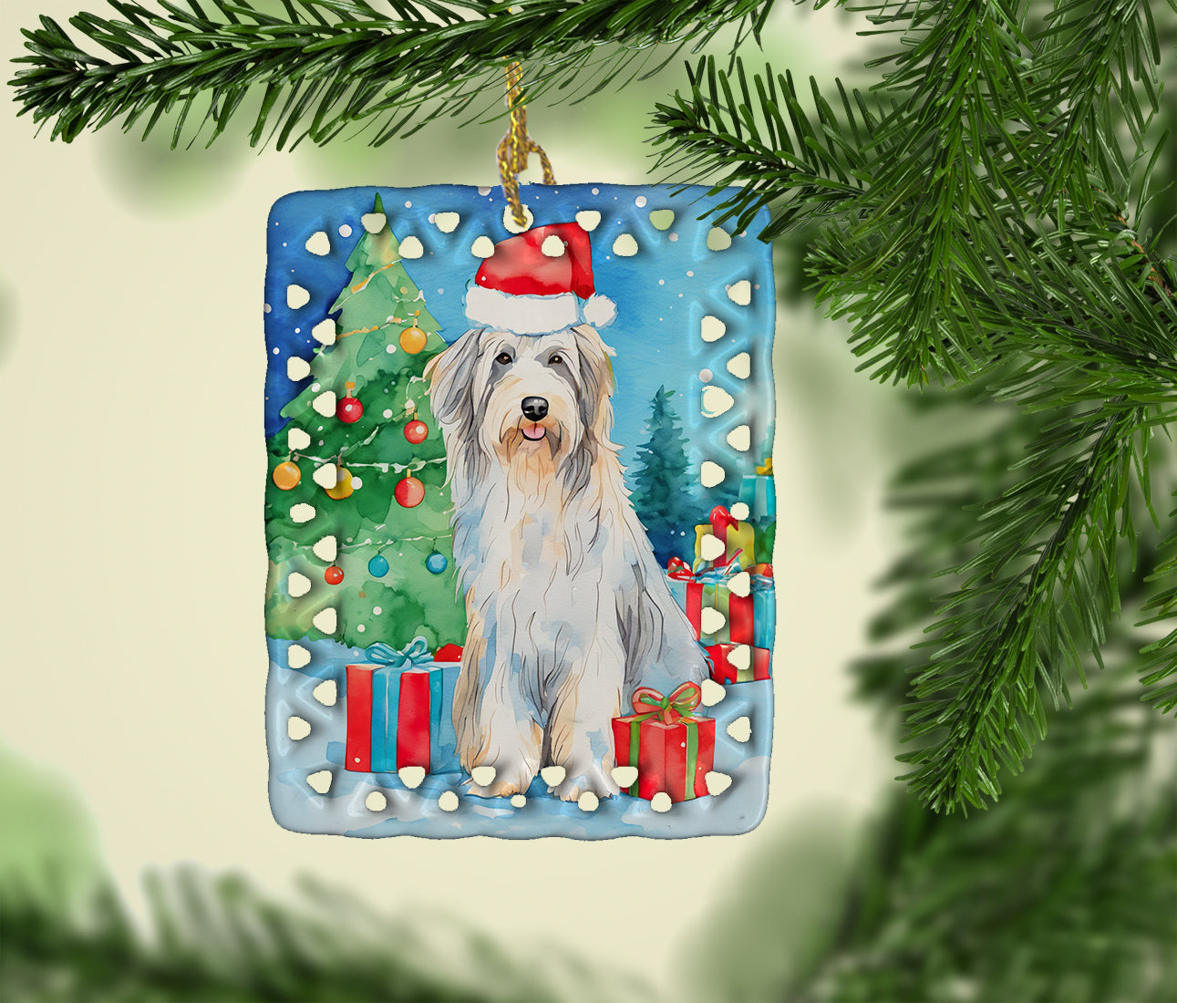 Bearded Collie Christmas Porcelain Ornament Christmas Tree Hanging Decorations for Home Christmas Holiday, Rectangle, Gift, Multicolor