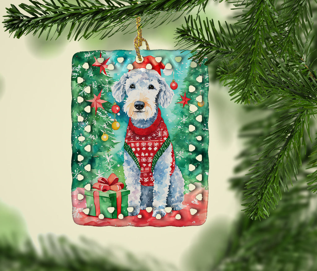 Bedlington Terrier Christmas Porcelain Ornament Christmas Tree Hanging Decorations for Home Christmas Holiday, Rectangle, Gift, Multicolor