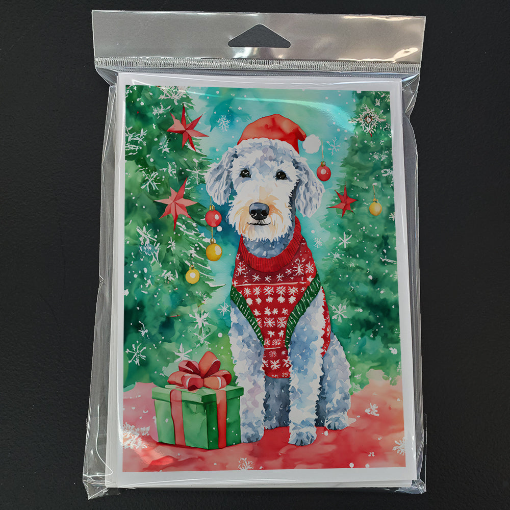 Bedlington Terrier Christmas Greeting Cards Pack of 8 Blank Cards with Envelopes Whimsical A7 Size 5x7