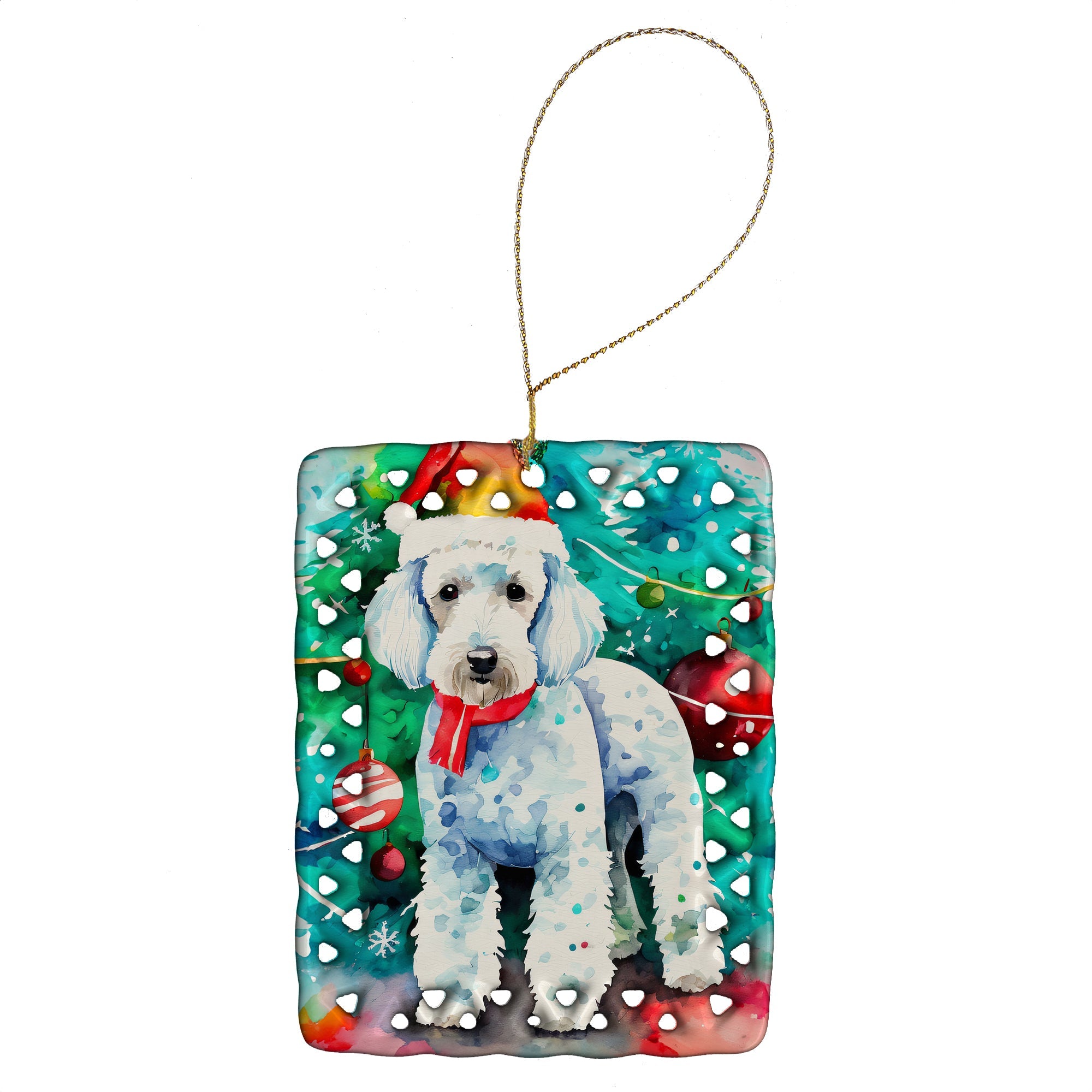 Bedlington Terrier Christmas Porcelain Ornament Christmas Tree Hanging Decorations for Home Christmas Holiday, Rectangle, Gift, Multicolor