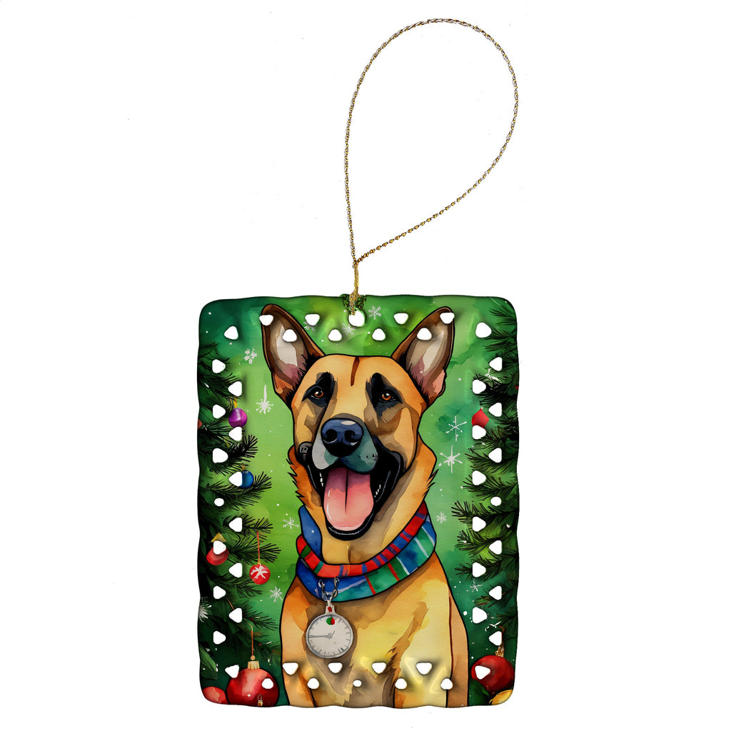 Belgian Malinois Christmas Porcelain Ornament Christmas Tree Hanging Decorations for Home Christmas Holiday, Rectangle, Gift, Multicolor