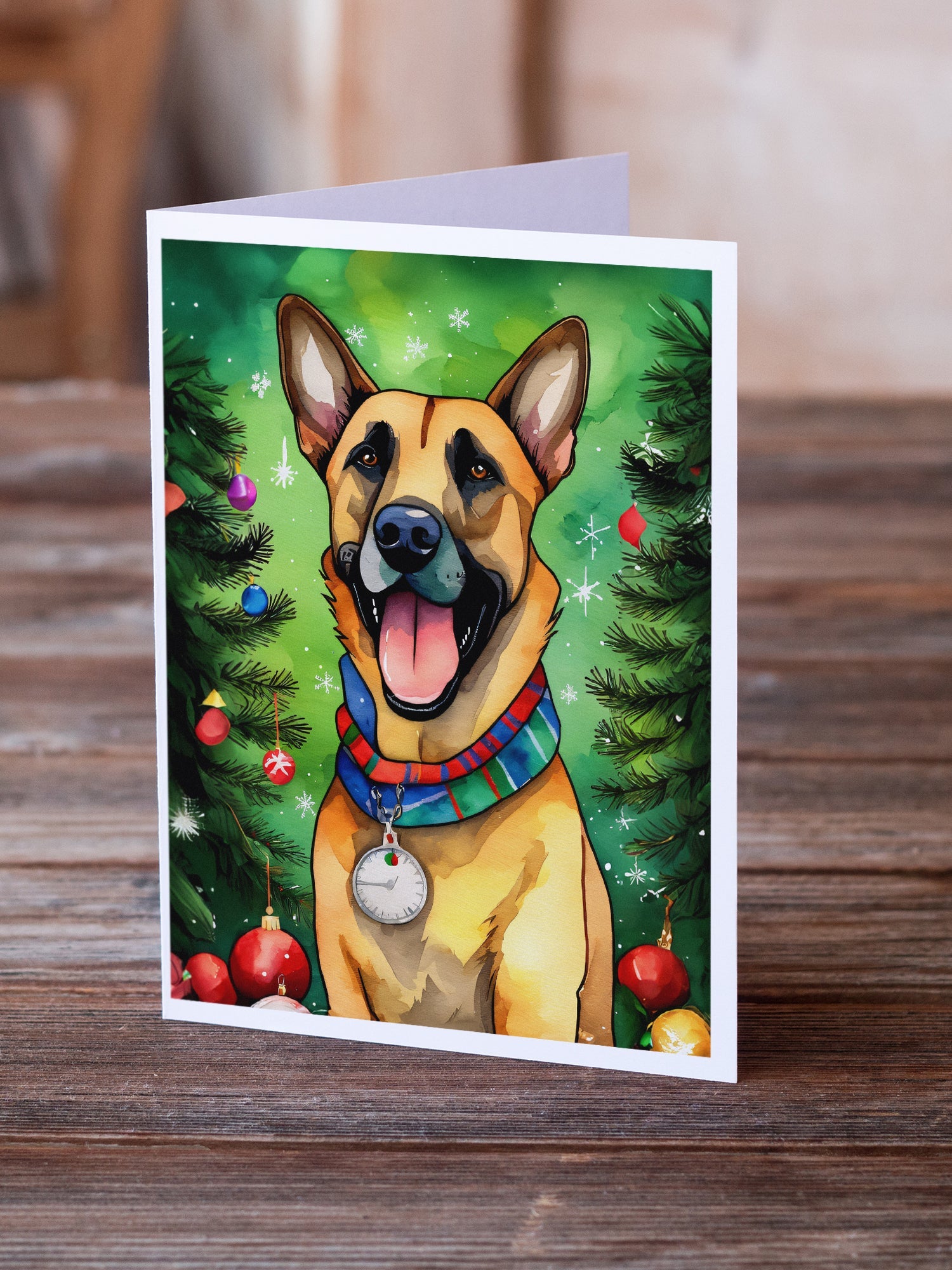 Belgian Malinois Christmas Greeting Cards Pack of 8 Blank Cards with Envelopes Whimsical A7 Size 5x7