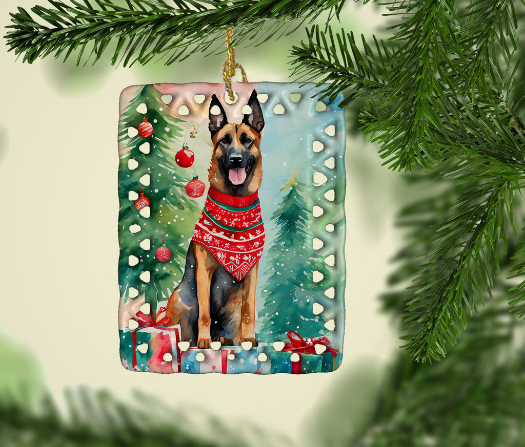 Belgian Malinois Christmas Porcelain Ornament Christmas Tree Hanging Decorations for Home Christmas Holiday, Rectangle, Gift, Multicolor
